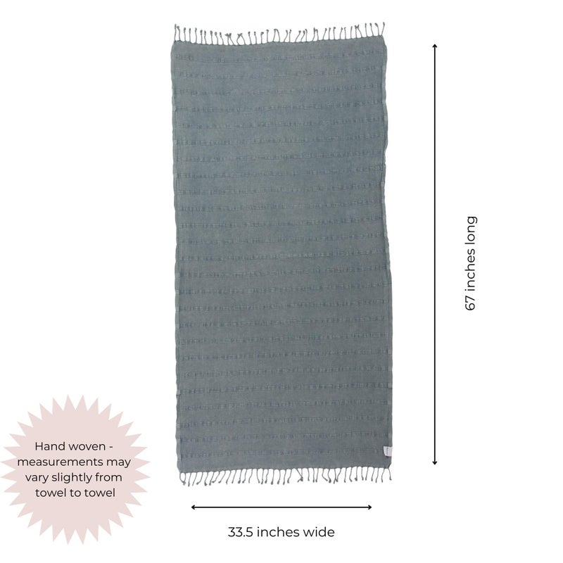 InfuseZen Stonewashed Turkish Bath & Beach Towel â€“100% Organic Turkish Cotton - Soft, Lightweight, Absorbent - Quick Dry, Sand Free - Swim, Pool, Shower, Travel - Peshtemal, Hammam Spa Towel - Denim - Image 3